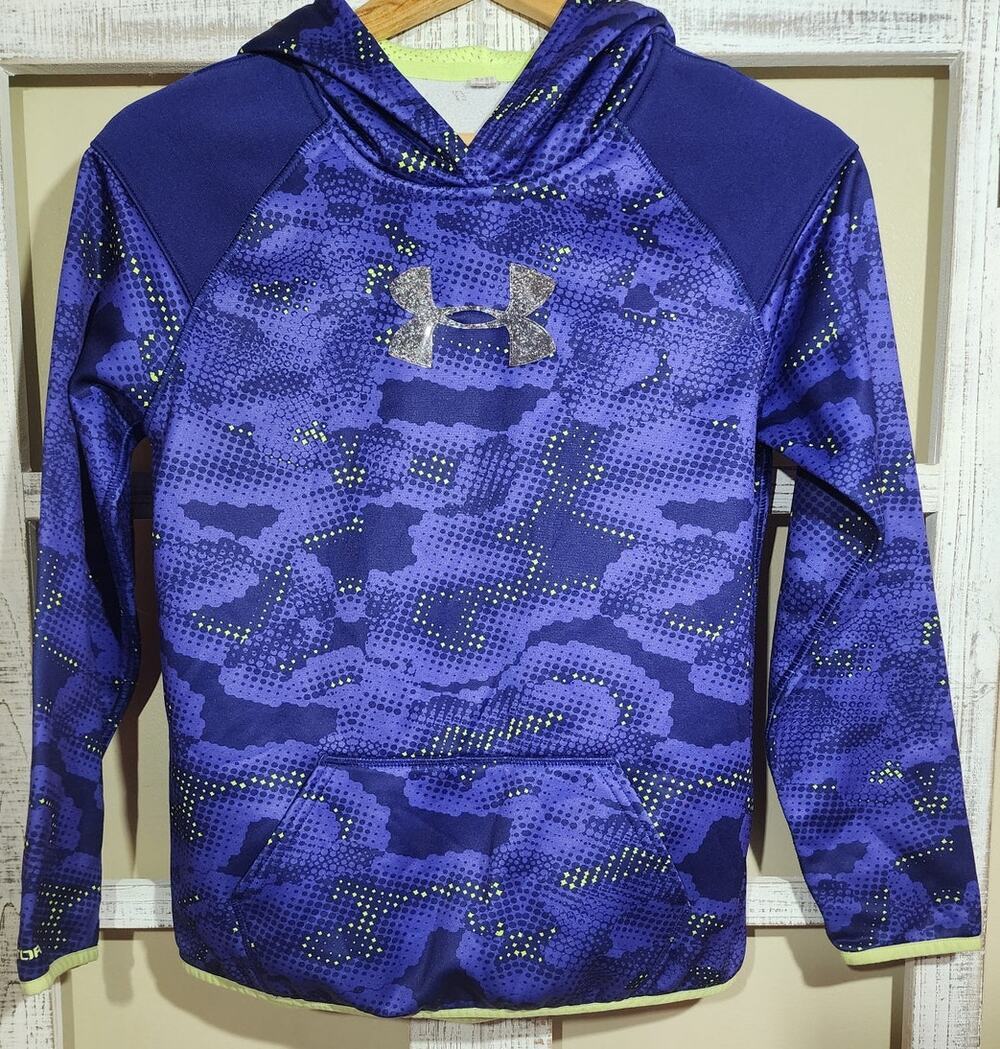 Under Armour Girls Purple Camo Performance Hoodie ColdGear Athletic Pullover